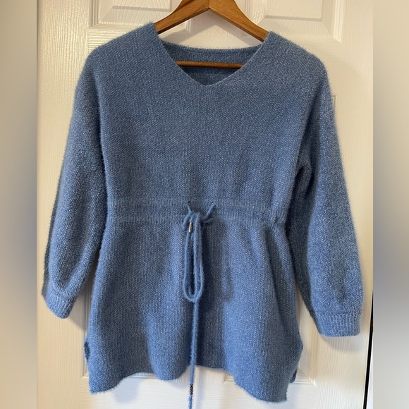 Sweaters - Women's Blue Sweater with Tie Waist
